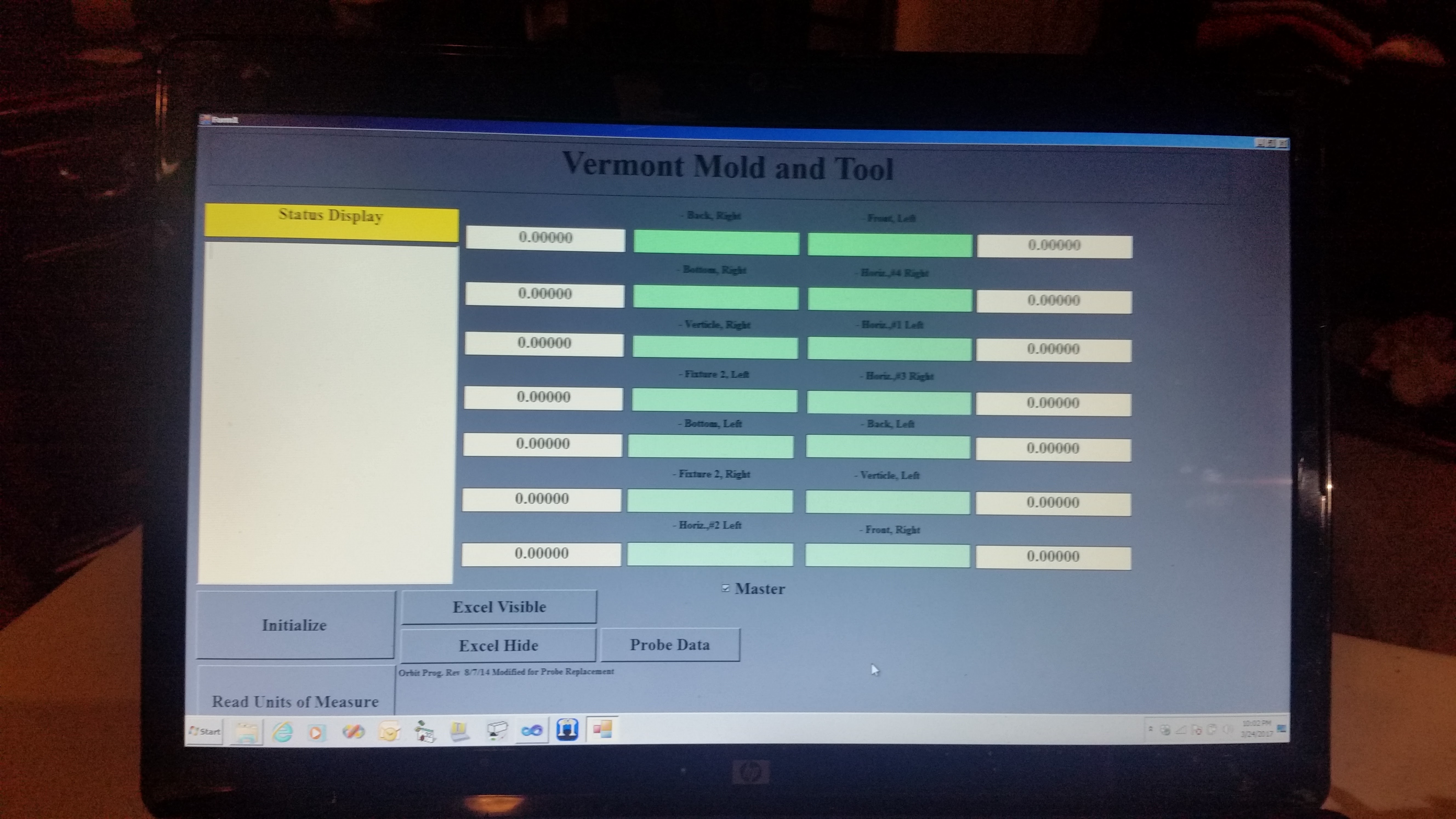 Camshaft lobe measurement HMI with multiple probe-point readings and live dimensional values